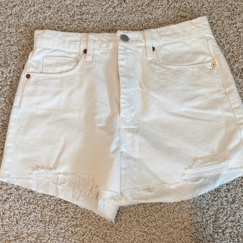 Blank NYC White Jean Shorts High-Waisted Frayed Hem